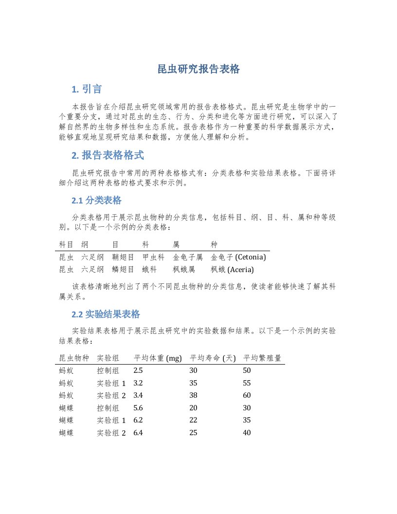 昆虫研究报告表格