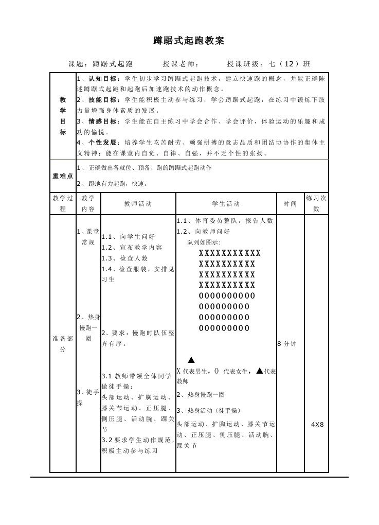 蹲踞式起跑教案