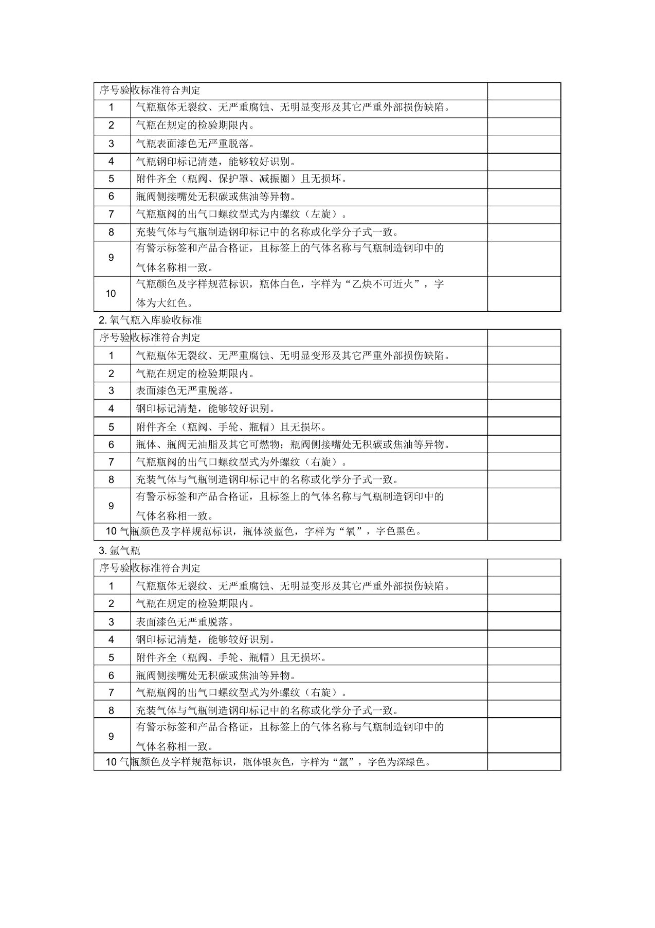 气瓶入库验收标准