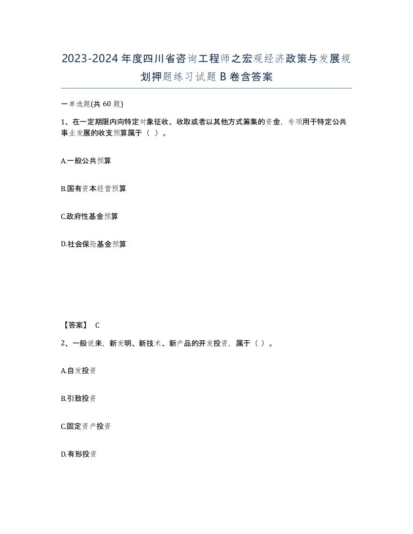 2023-2024年度四川省咨询工程师之宏观经济政策与发展规划押题练习试题B卷含答案