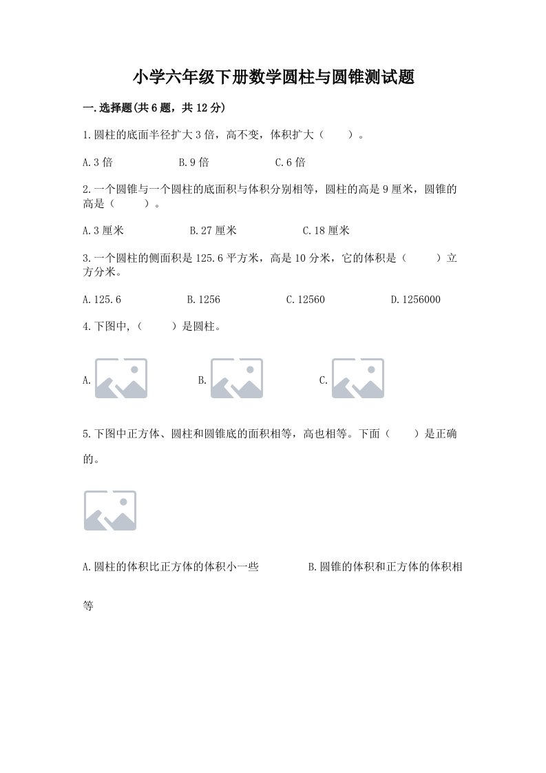 小学六年级下册数学圆柱与圆锥测试题精品【典优】