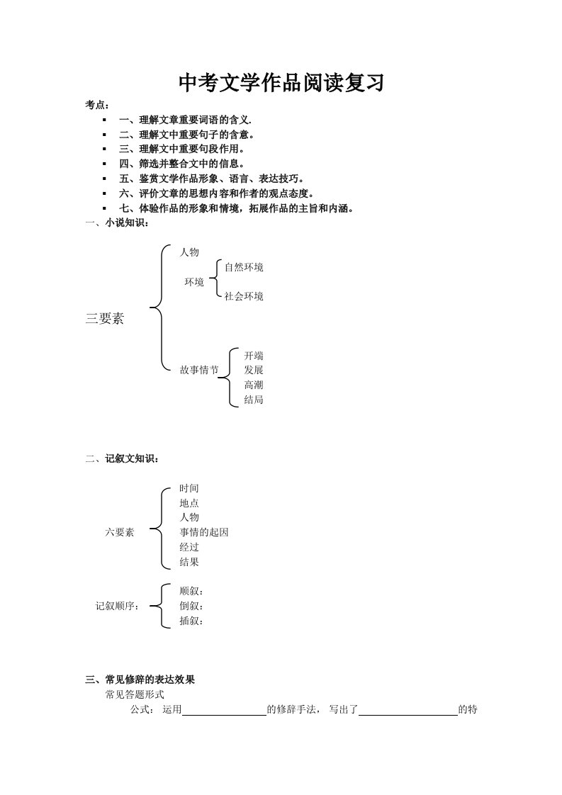 中考文学作品阅读技巧