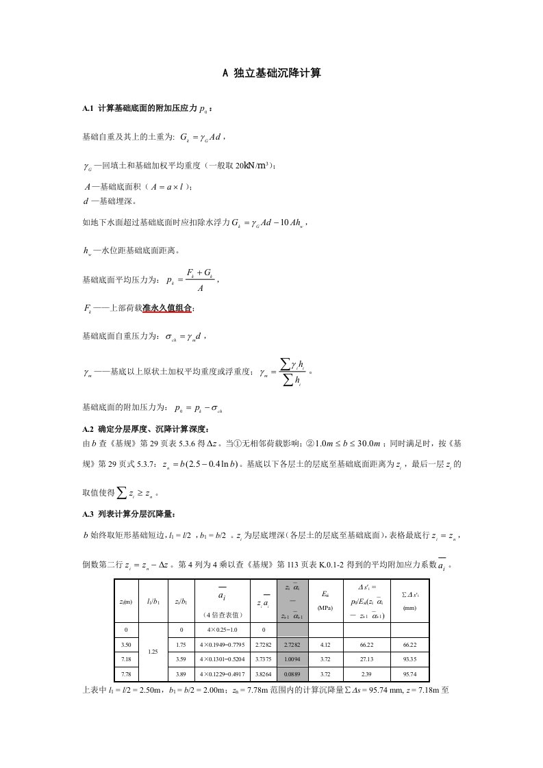 独立基础沉降量计算.doc