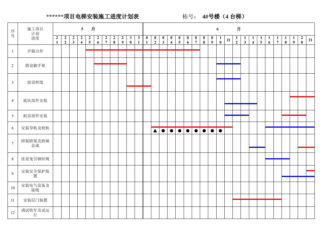 项目电梯安装施工进度计划表