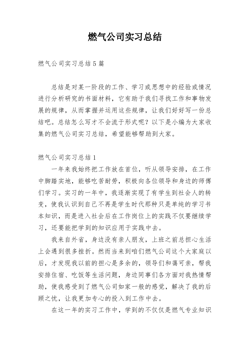 燃气公司实习总结_3