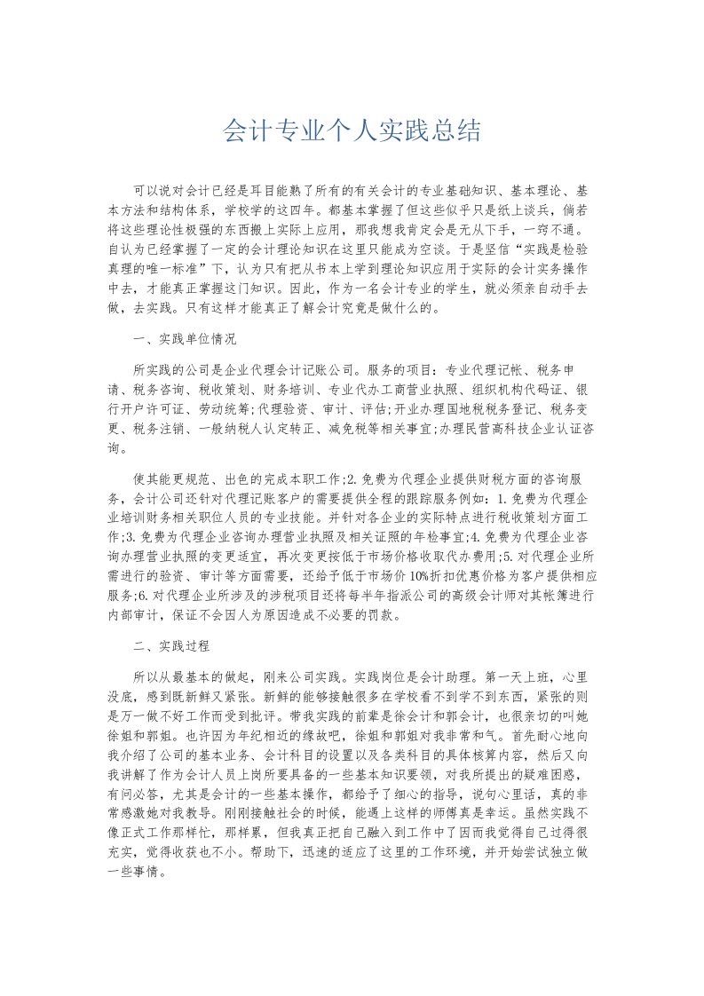 总结报告会计专业个人实践总结