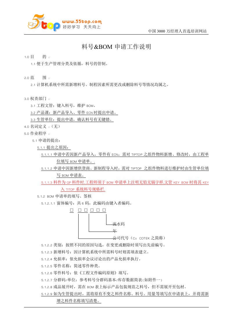 料号&BOM申请工作说明