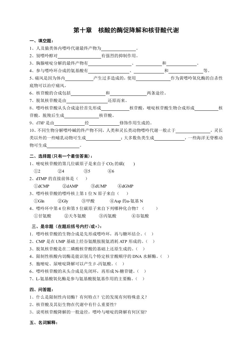 生物化学核酸的酶促降解和核苷酸代谢