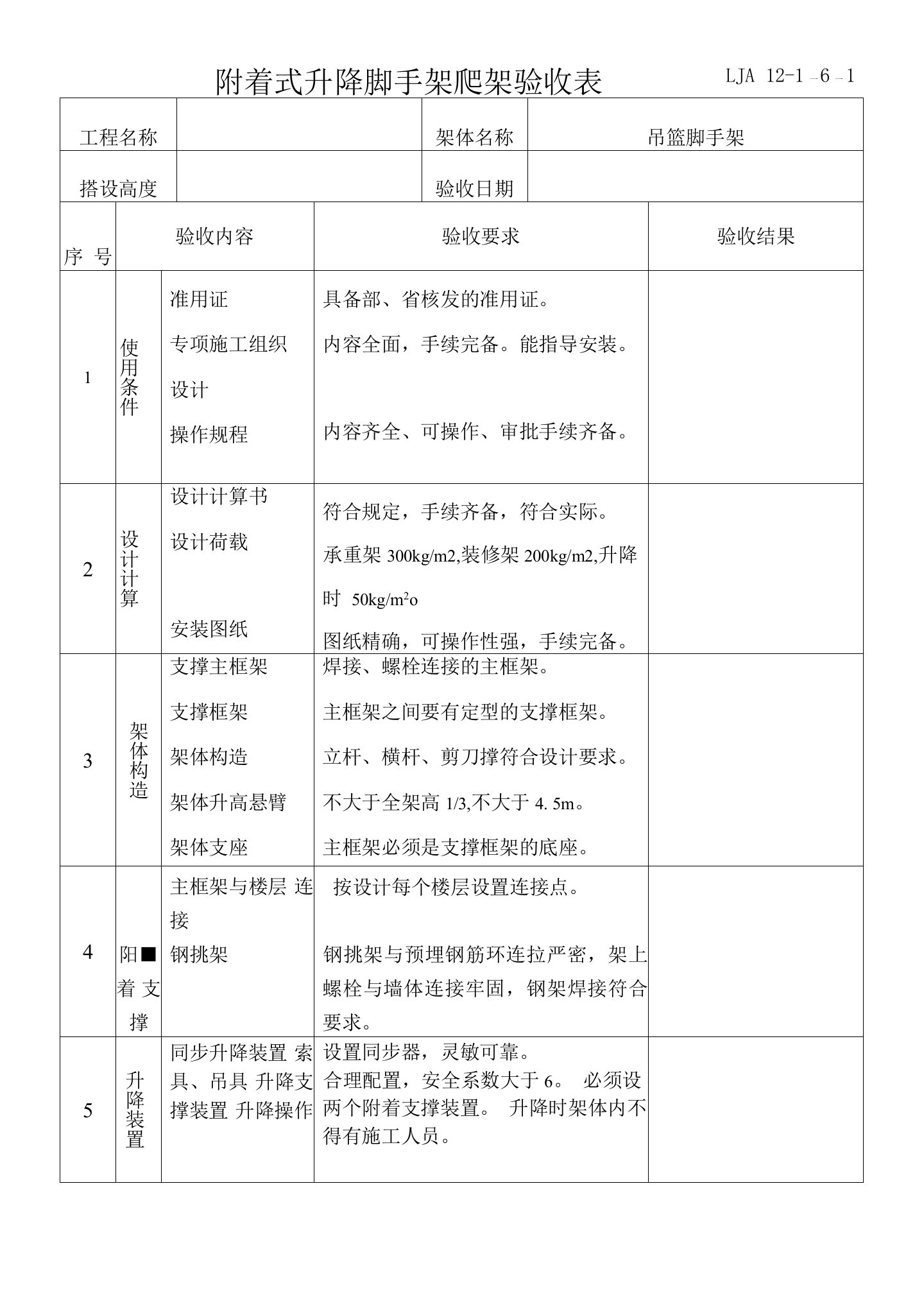 2022年附着式升降脚手架爬架验收表