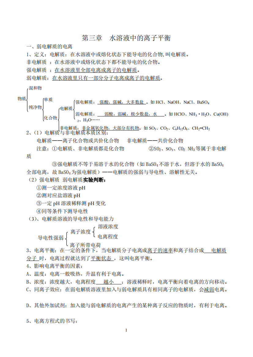 (精品)xin水溶液中的离子平衡知识点总结135