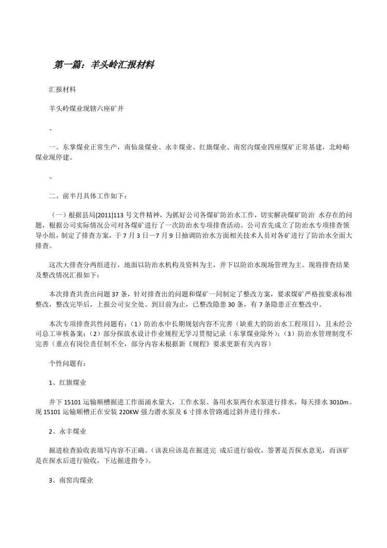 羊头岭汇报材料（共5篇）[修改版]