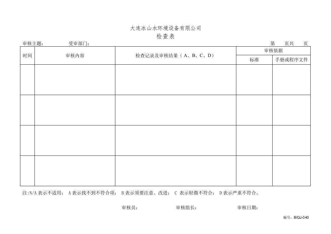 8.2.2内部审核控制程序QJ-040检查表-质量制度表格