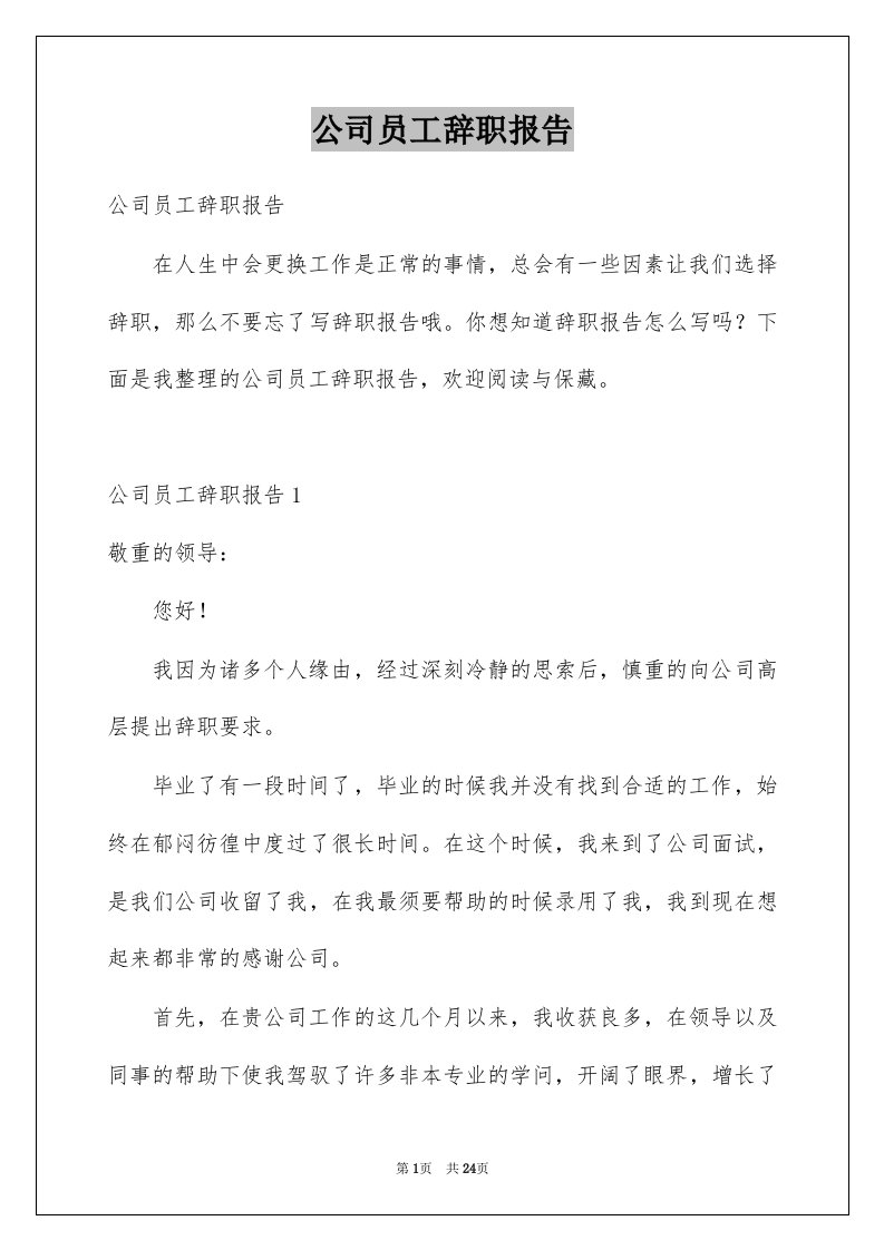 公司员工辞职报告范本4