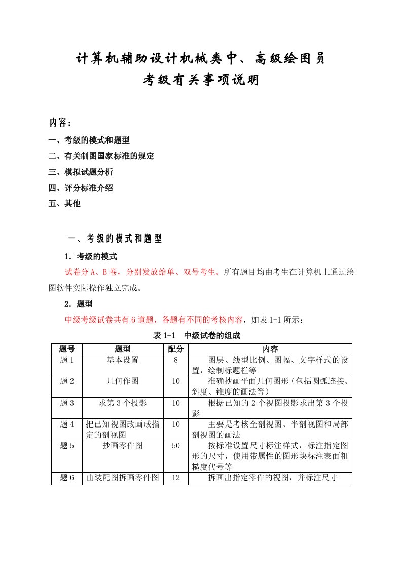 计算机辅助设计机械类中高级绘图员考级有关事项说明