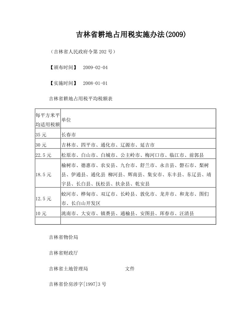 吉林省耕地占用税实施办法