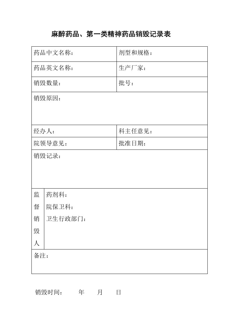 精麻药品销毁单