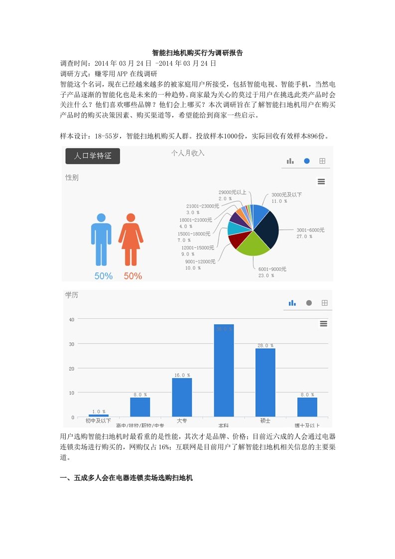 智能扫地机购买行为调研报告