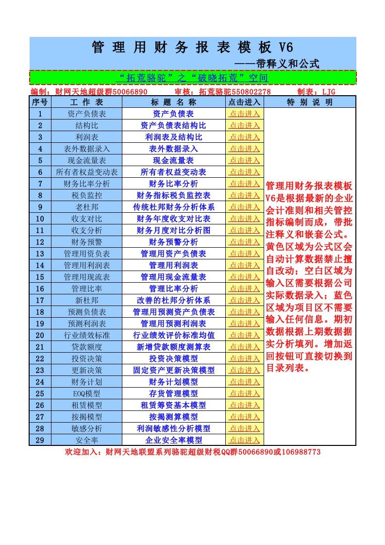 管理用财务报表模板(带释义和公式)V6