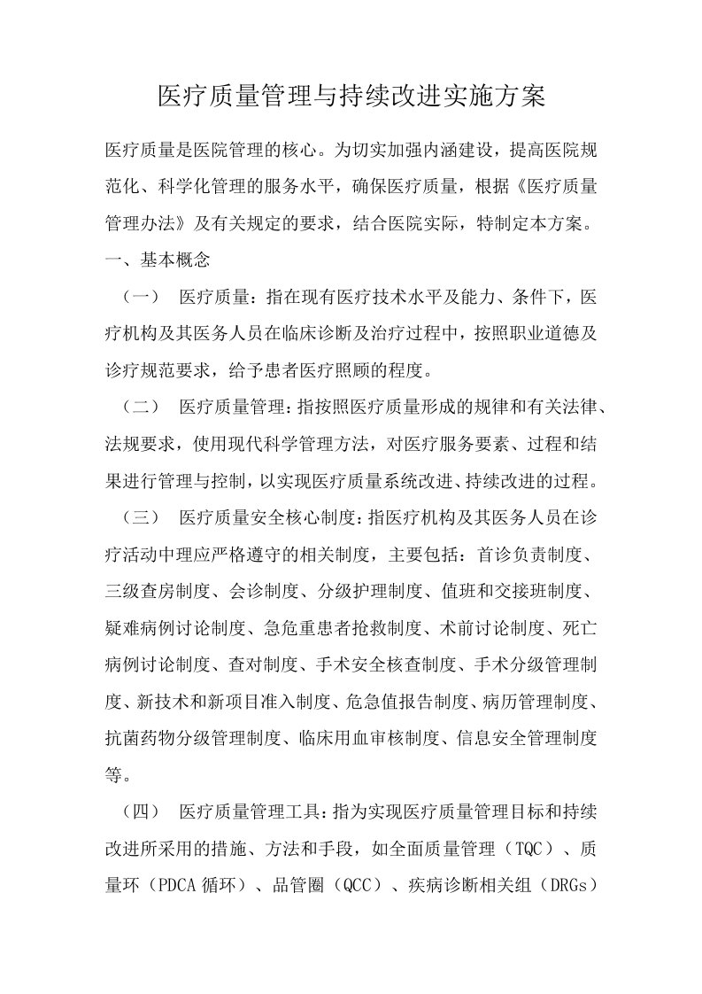 医疗质量管理与持续改进实施方案