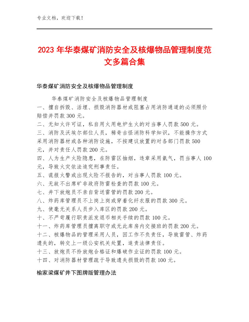 2023年华泰煤矿消防安全及核爆物品管理制度范文多篇合集