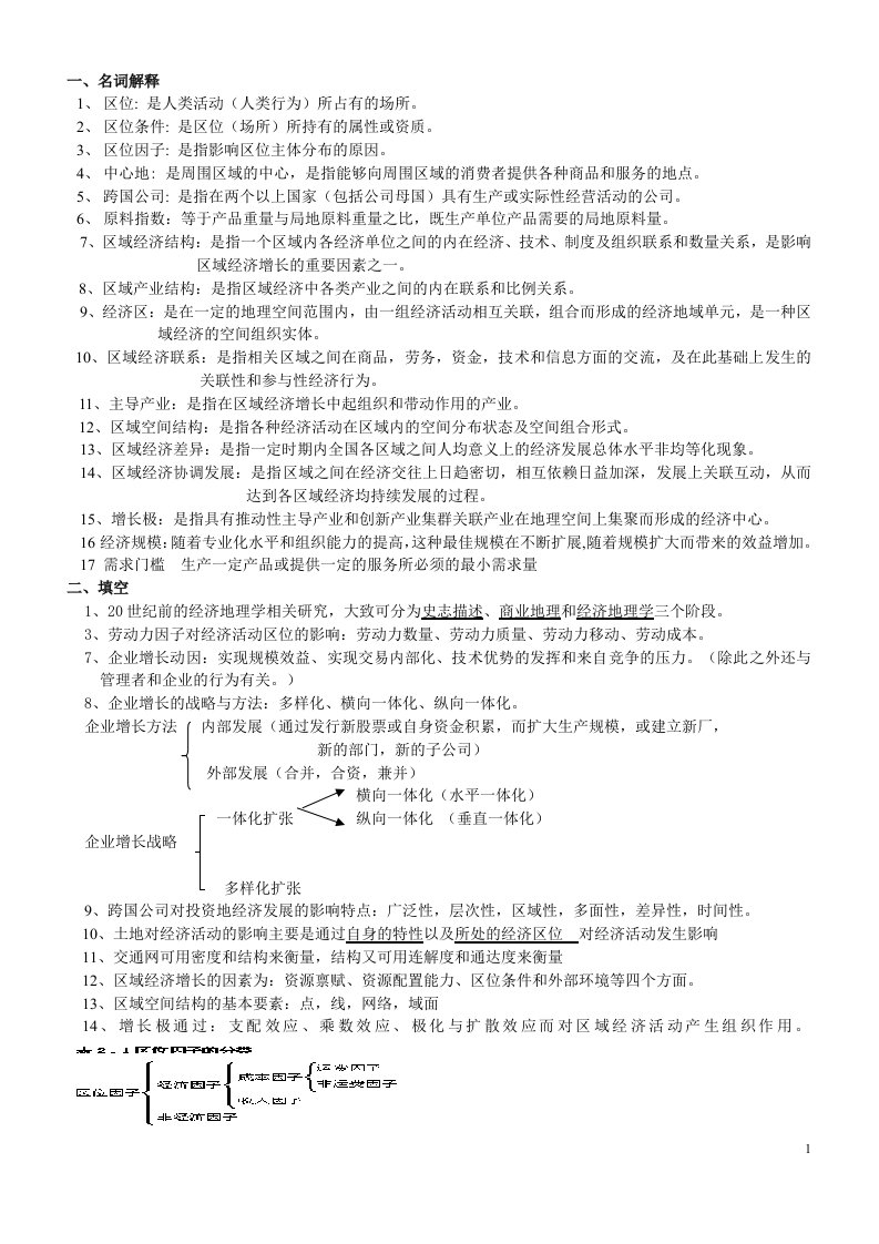 经济地理学(大学期末复习资料）