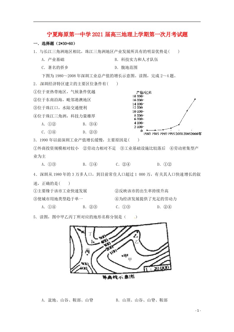 宁夏海原第一中学2021届高三地理上学期第一次月考试题