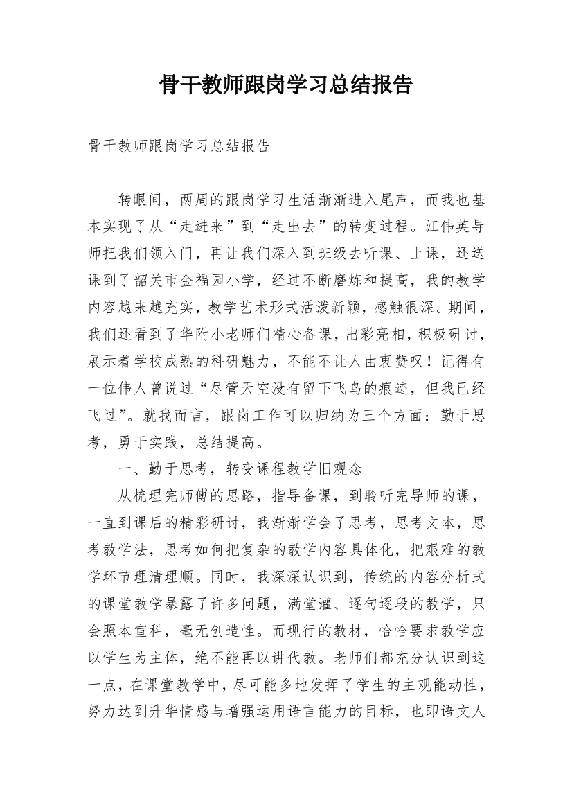 骨干教师跟岗学习总结报告