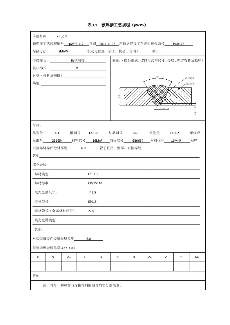 MnR6mm板状对接焊接工艺评定(焊条电弧焊)