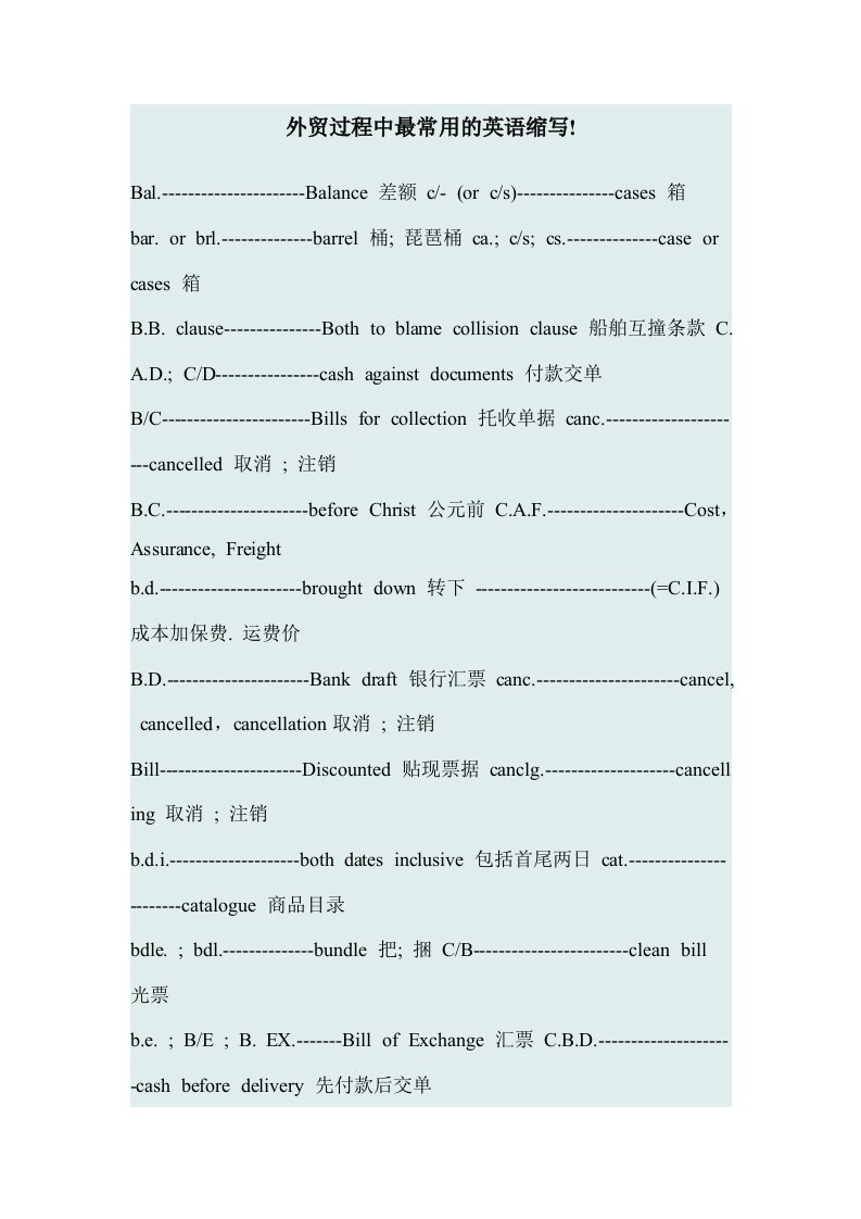 外贸过程中最常用的英语缩写