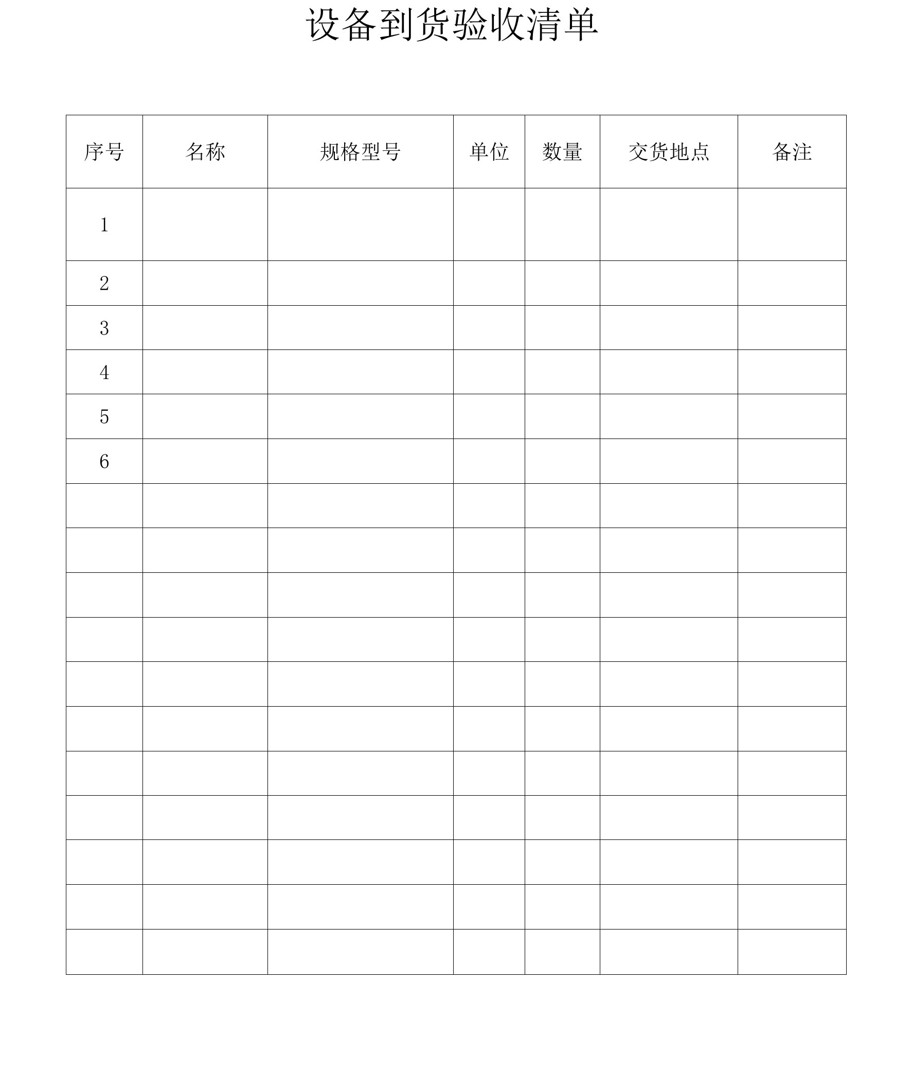 设备到货验收清单