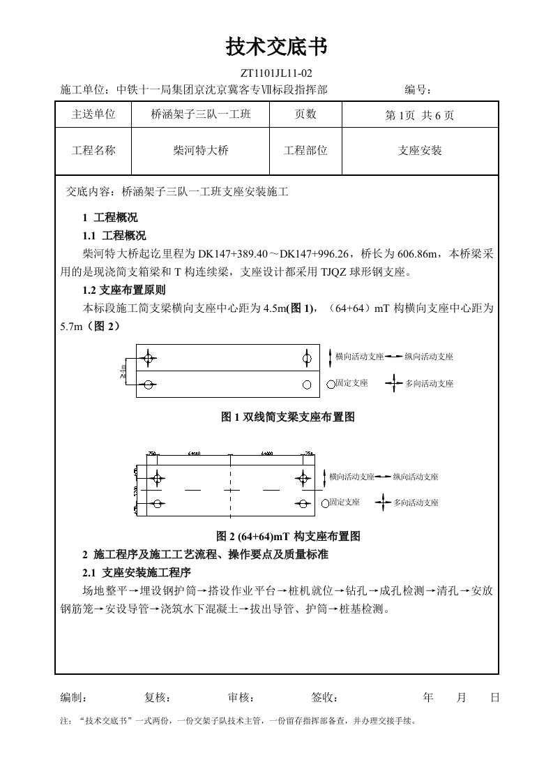 桥梁支座安装施工专业技术交底