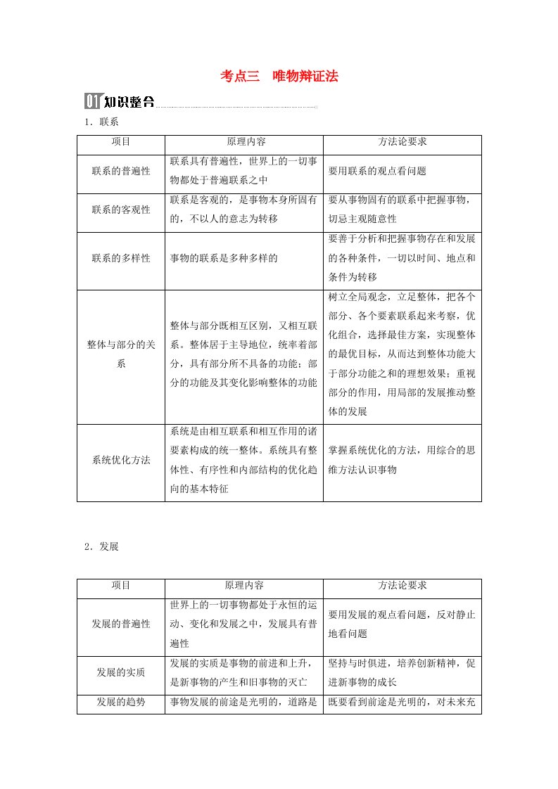 2024届高考政治二轮专题复习与测试必修部分专题七探索世界与把握规律考点三唯物辩证法