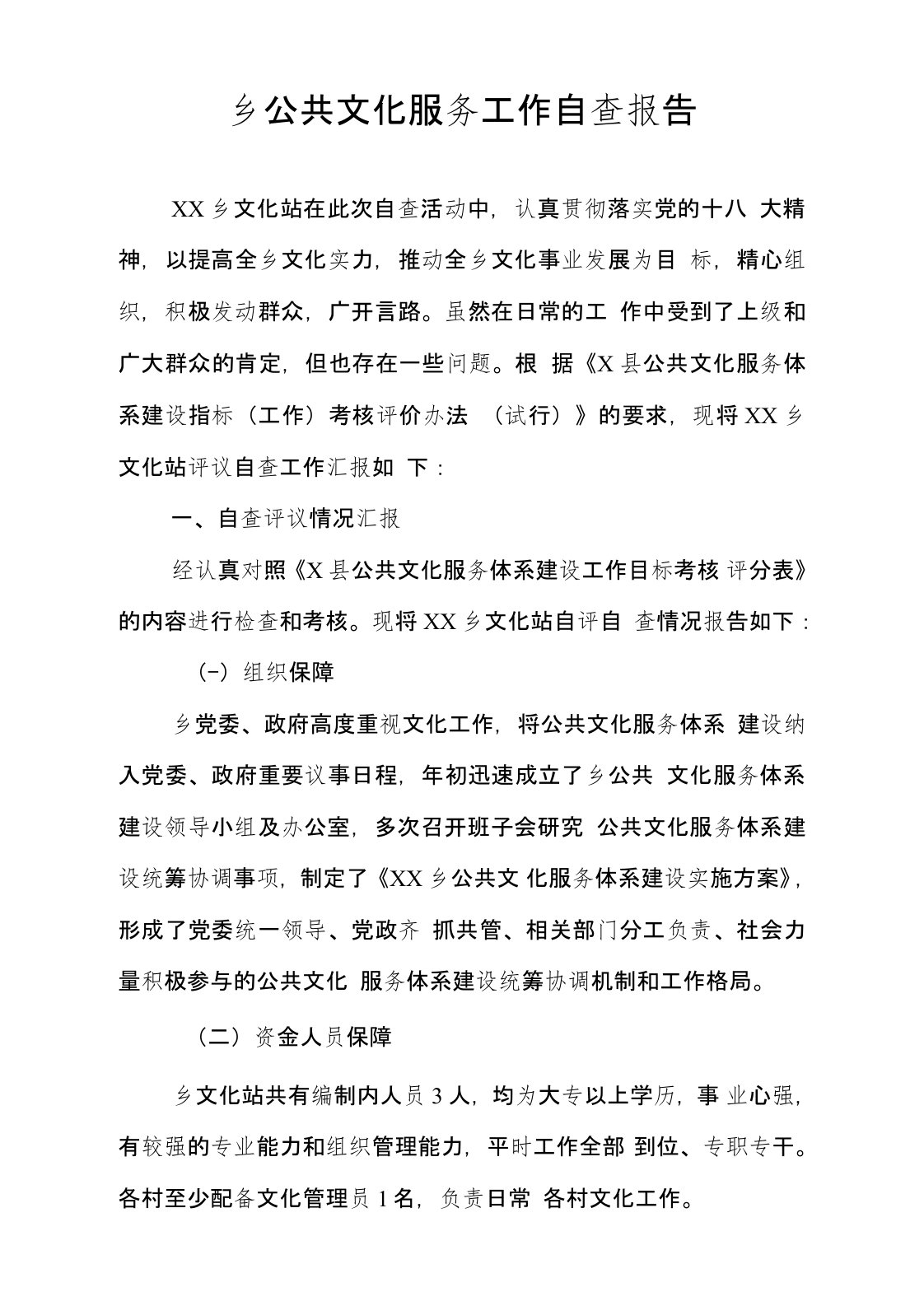 乡公共文化服务工作自查报告