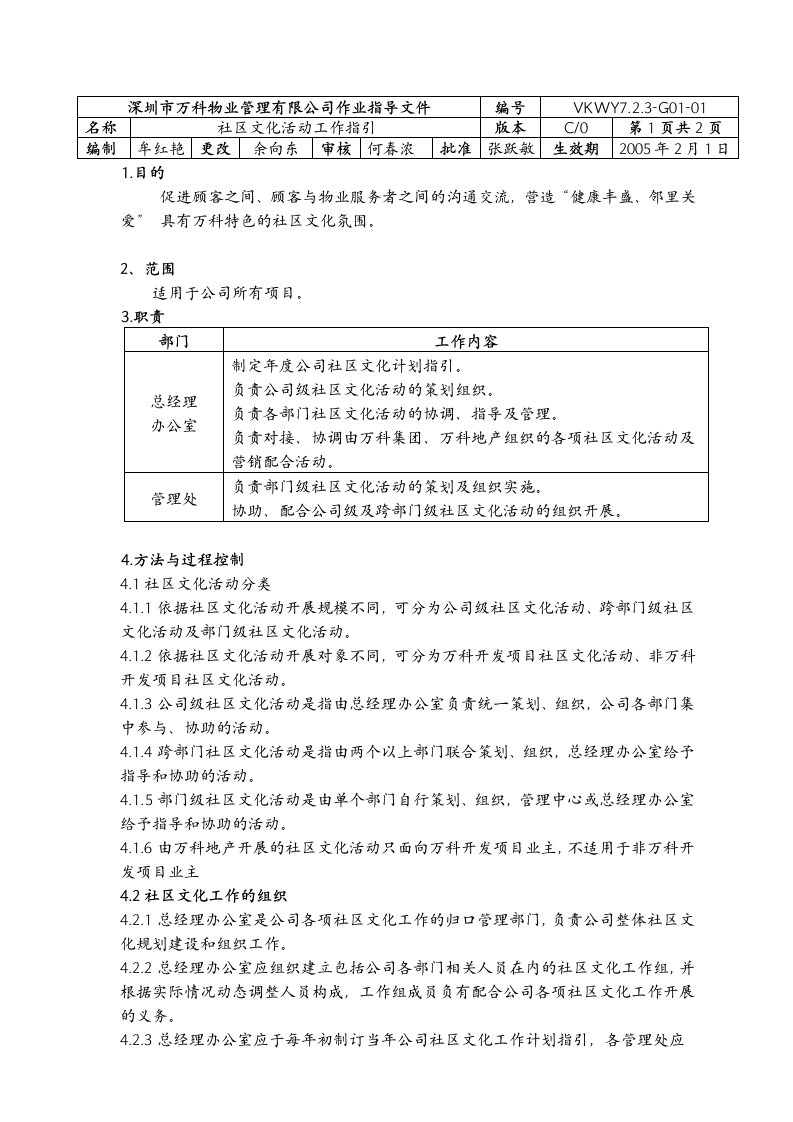 万科物业社区文化活动工作指引(doc)-物业管理