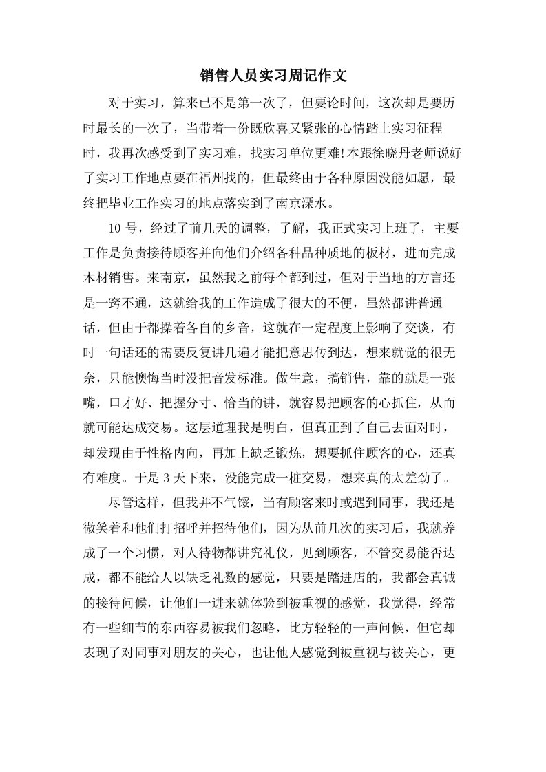 销售人员实习周记作文