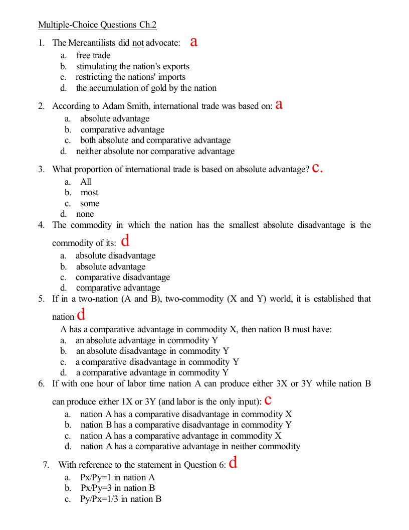 国际经济学选择题题库(有答案)