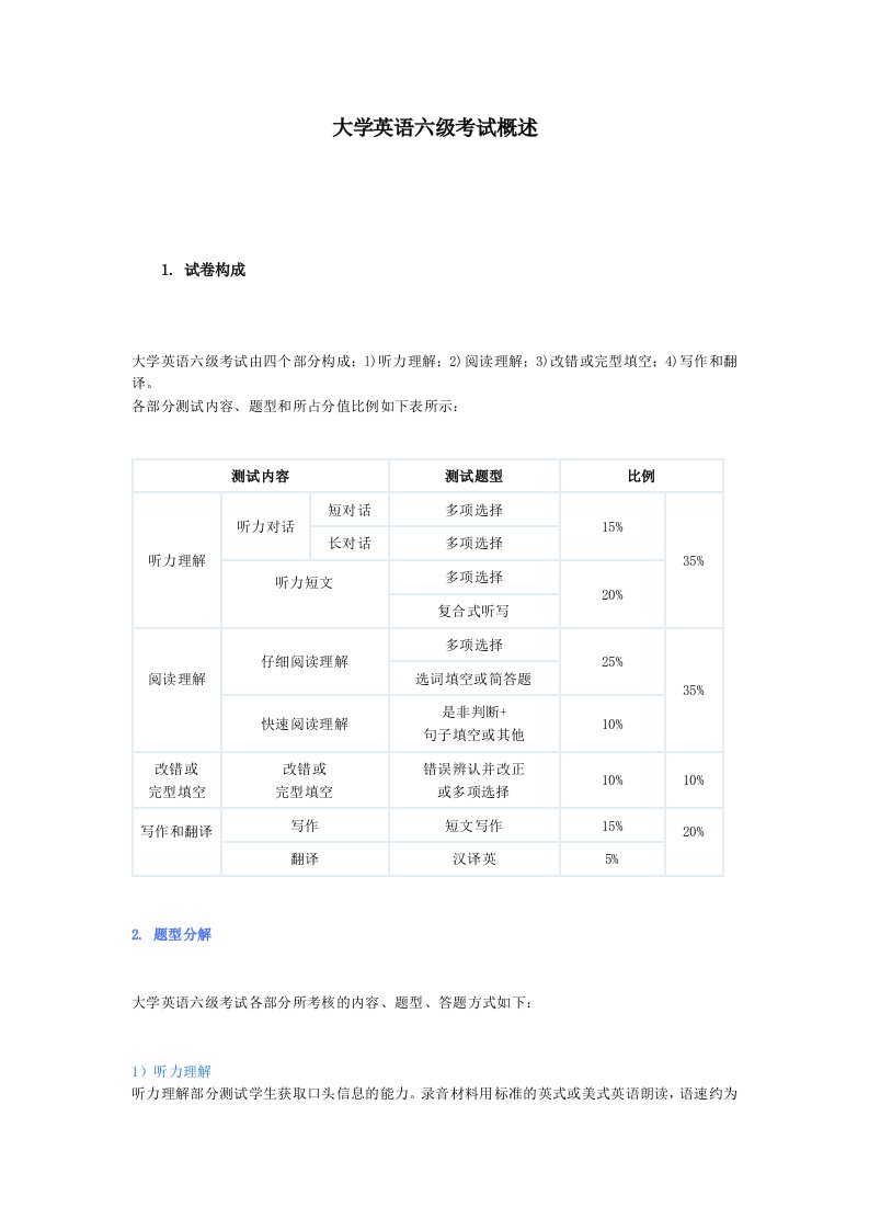 大学英语六级考试概述