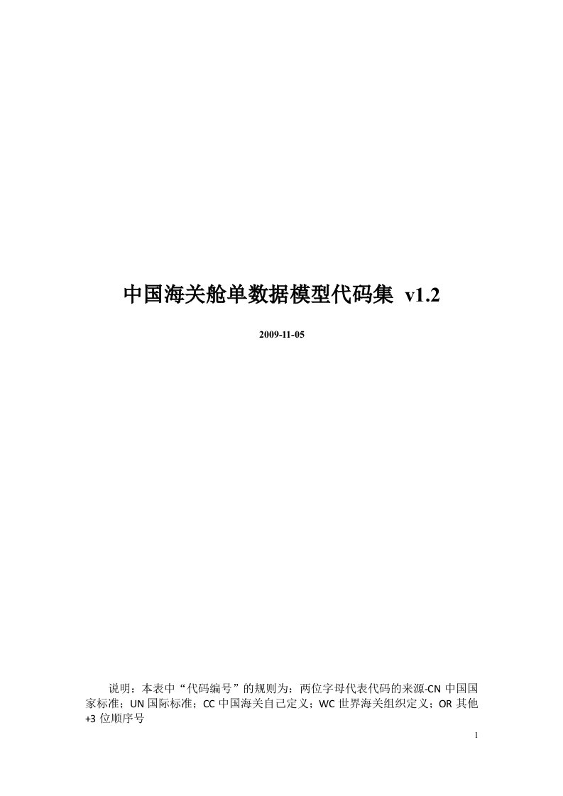 中国海关舱单数据模型1.2版本(代码集)新