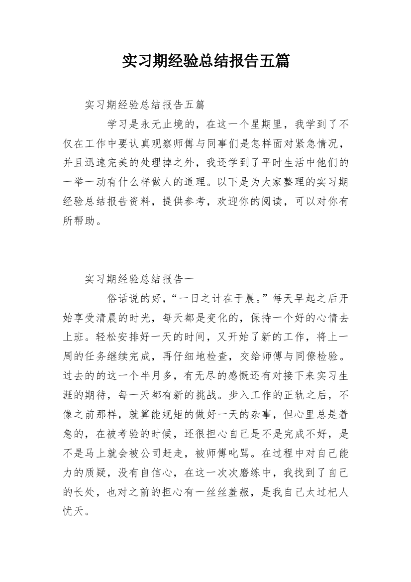 实习期经验总结报告五篇