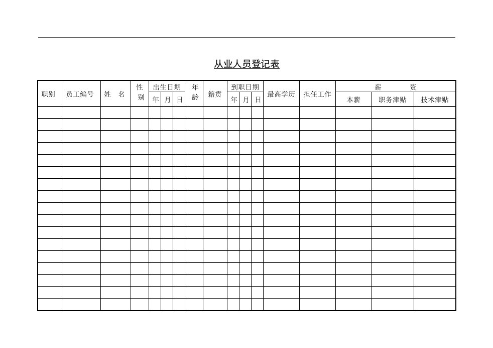 【管理精品】15从业人员登记表