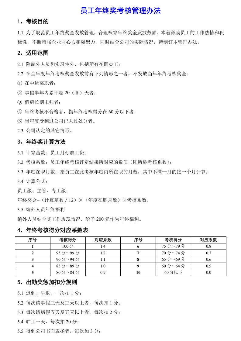 最新员工年终奖考核管理办法(细则)