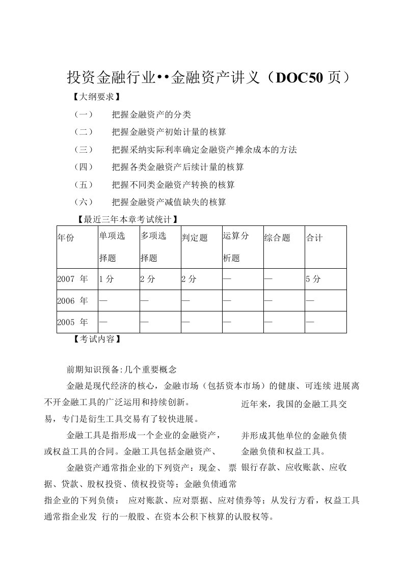 投资金融行业金融资产讲义50页