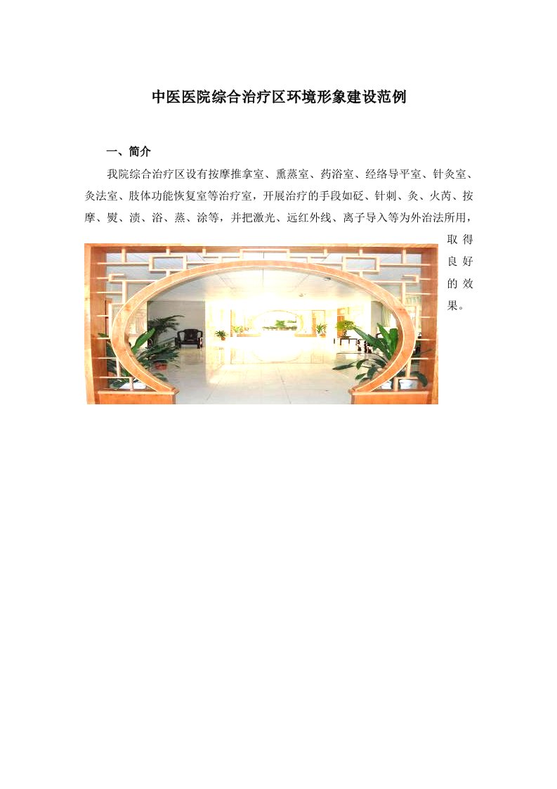 中医医院综合治疗区环境形象建设范例