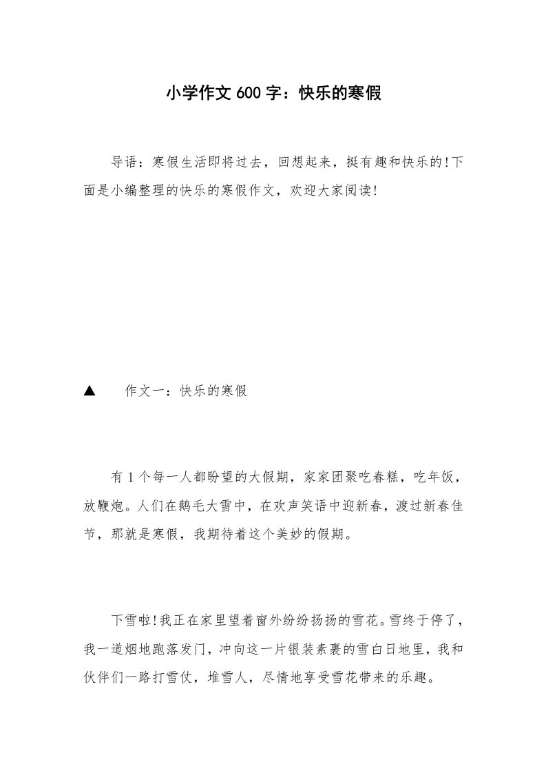 小学作文600字：快乐的寒假