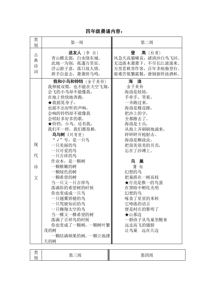 四年级晨读内容