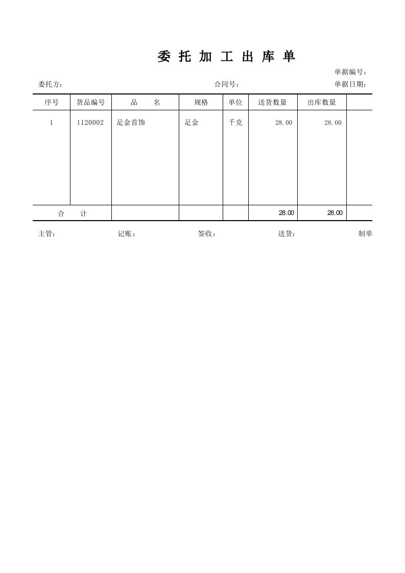 委托加工入库及出库单模板