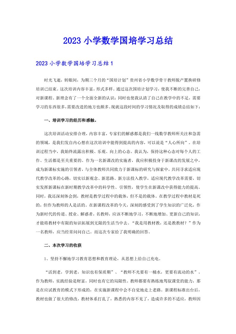 2023小学数学国培学习总结