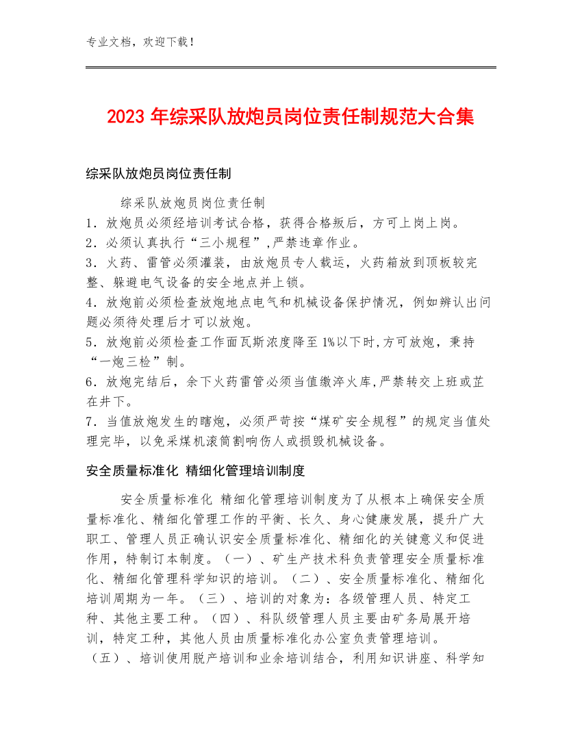 2023年综采队放炮员岗位责任制规范大合集