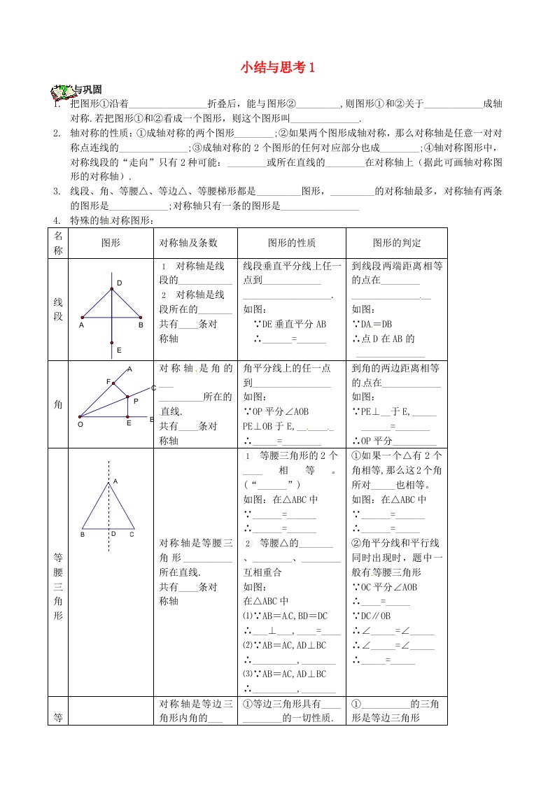 江苏省淮安市淮阴区棉花中学八年级数学上册小结与思考学案