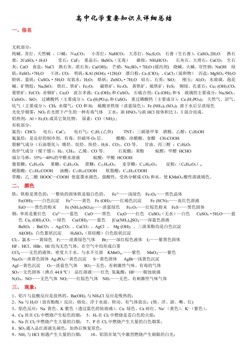 高考化学重要知识点详细高考生物学生常见易错知识综合汇总